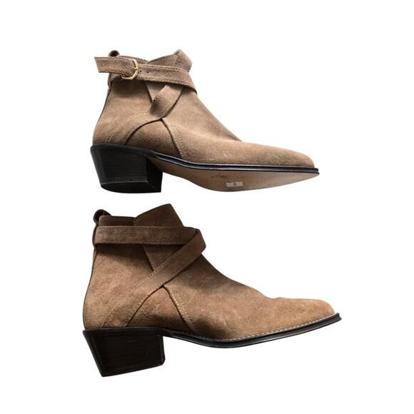 Womens Banana‎ Republic 6.5 Leather Buckle Strap Tan Ankle Boots - Picture 6 of 14